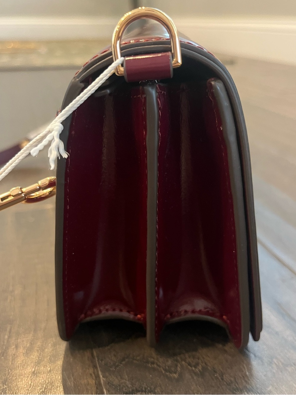 NWT Tory Burch Emerson Patent Convertible Leather Crossbody | Royal Burgundy - Picture 7 of 14